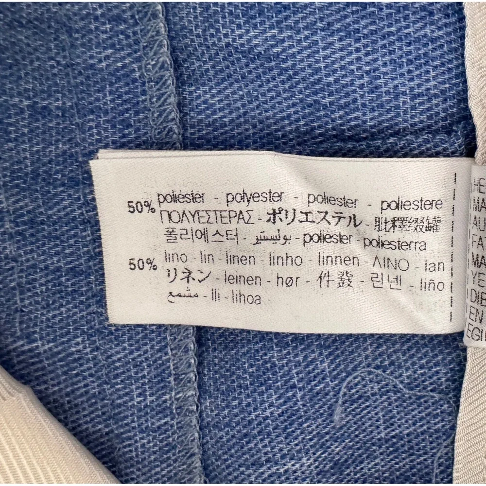 Zara Trousers sz S Blue Metallic Linen Blend‎ High Waist Straight Leg